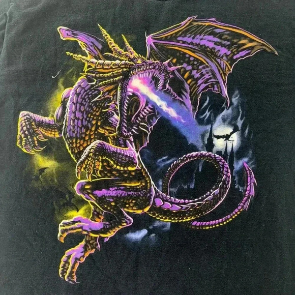 Vintage Y2k Dragon Fantasy Black Graphic T Shirt Tee XL CYBERGOTH goth scifi - Picture 3 of 7